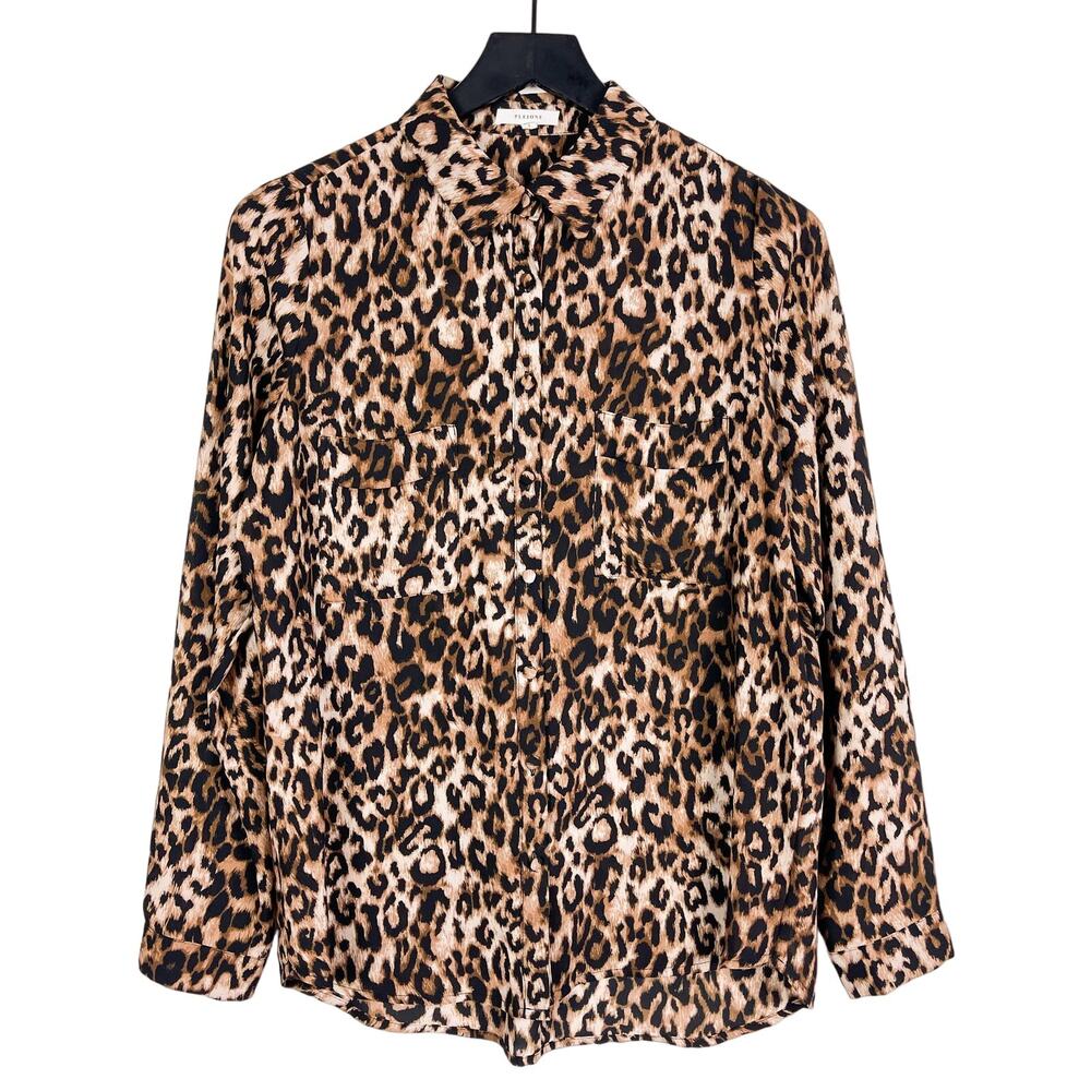 Pleione Nordstrom Size S Leopard Print Button Down Blouse Shirt Brown Black